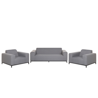 Garden Sofa Set Beige Fabric Upholstery Black Aluminium Legs with Ottoman 5 Seater Weather Resistant Outdoor Beliani - Sofa In Store