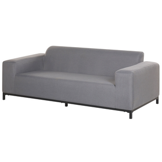 Garden Sofa Set Beige Fabric Upholstery Black Aluminium Legs with Ottoman 5 Seater Weather Resistant Outdoor Beliani - Sofa In Store