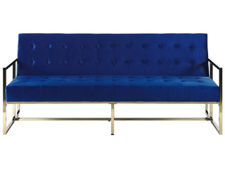 Sofa Bed Blue Velvet Tufted Upholstery 3 Seater Gold Metal Frame with Armrests Retro Style Beliani - 242895 - Sofa In Store