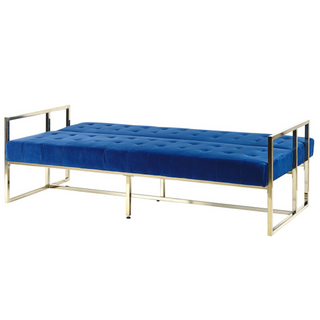 Sofa Bed Blue Velvet Tufted Upholstery 3 Seater Gold Metal Frame with Armrests Retro Style Beliani - 242895 - Sofa In Store