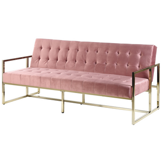 Sofa Bed Gold Metal Frame Tufted Pink Velvet Upholstery Retro Style Couche Settee Living Room Beliani