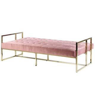 Sofa Bed Gold Metal Frame Tufted Pink Velvet Upholstery Retro Style Couche Settee Living Room Beliani
