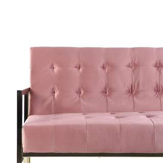 Sofa Bed Gold Metal Frame Tufted Pink Velvet Upholstery Retro Style Couche Settee Living Room Beliani