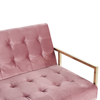 Sofa Bed Gold Metal Frame Tufted Pink Velvet Upholstery Retro Style Couche Settee Living Room Beliani