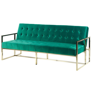 Sofa Bed Green Velvet Tufted Upholstery 3 Seater Gold Metal Frame with Armrests Retro Style Beliani