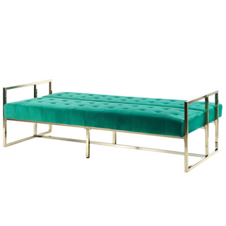 Sofa Bed Green Velvet Tufted Upholstery 3 Seater Gold Metal Frame with Armrests Retro Style Beliani