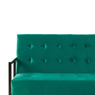 Sofa Bed Green Velvet Tufted Upholstery 3 Seater Gold Metal Frame with Armrests Retro Style Beliani