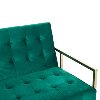 Sofa Bed Green Velvet Tufted Upholstery 3 Seater Gold Metal Frame with Armrests Retro Style Beliani