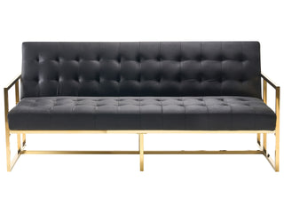 Sofa Bed Blue Velvet Tufted Upholstery 3 Seater Gold Metal Frame with Armrests Retro Style Beliani - 242899 - Sofa In Store