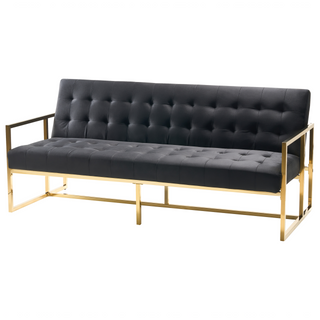 Sofa Bed Blue Velvet Tufted Upholstery 3 Seater Gold Metal Frame with Armrests Retro Style Beliani - 242899 - Sofa In Store
