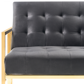 Sofa Bed Blue Velvet Tufted Upholstery 3 Seater Gold Metal Frame with Armrests Retro Style Beliani - 242899 - Sofa In Store