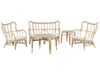 Garden Sofa Set Beige Natural Rattan 2 Tables 2 Armchairs Sofa Indoor Outdoor Cushions Boho Beliani - Sofa In Store