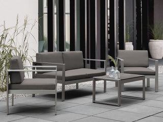 4 Piece Garden Sofa Set | Plastic Wood | Dark Grey | 2 Chairs & Coffee Table - Sofa In Store