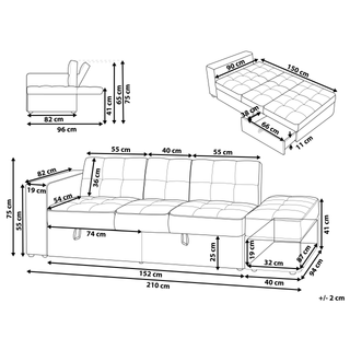 Sectional Sofa Bed Dark Grey Storage Ottoman Pull Out Drawers Click Clack Drop Down Tray Cup Holder Beliani - Sofa In Store