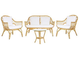 4 Seater Garden Sofa Set | Rattan | Beige | 2 Armchairs & Round Coffee Table | Glass Top - Sofa In Store