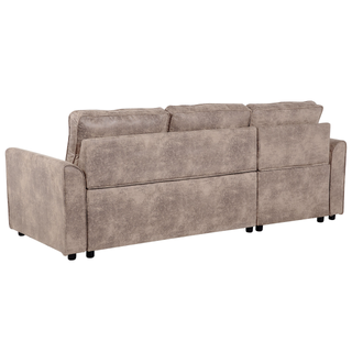 Corner Sofa Bed Brown Faux Leather Upholstered Right Hand Orientation with Storage Bed Beliani