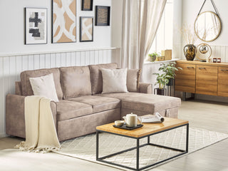 Corner Sofa Bed Brown Faux Leather Upholstered Left Hand Orientation with Storage Bed Beliani