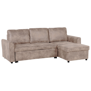 Corner Sofa Bed Brown Faux Leather Upholstered Left Hand Orientation with Storage Bed Beliani