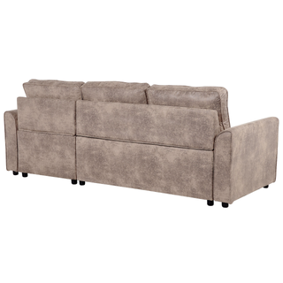 Corner Sofa Bed Brown Faux Leather Upholstered Left Hand Orientation with Storage Bed Beliani