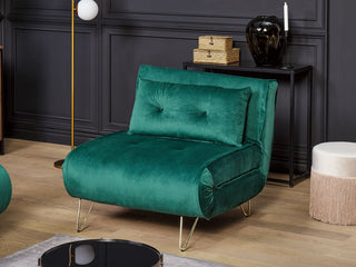 Small Sofa Bed Dark Green Velvet 1 Seater Fold-Out Sleeper Armless With Cushion Metal Gold Legs Glamour Beliani