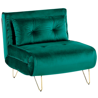 Small Sofa Bed Dark Green Velvet 1 Seater Fold-Out Sleeper Armless With Cushion Metal Gold Legs Glamour Beliani