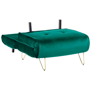 Small Sofa Bed Dark Green Velvet 1 Seater Fold-Out Sleeper Armless With Cushion Metal Gold Legs Glamour Beliani