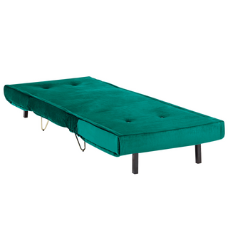 Small Sofa Bed Dark Green Velvet 1 Seater Fold-Out Sleeper Armless With Cushion Metal Gold Legs Glamour Beliani