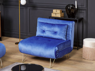 Small Sofa Bed Navy Blue Velvet 1 Seater Fold-Out Sleeper Armless With Cushion Metal Gold Legs Glamour Beliani