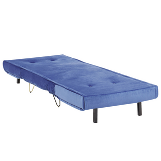 Small Sofa Bed Navy Blue Velvet 1 Seater Fold-Out Sleeper Armless With Cushion Metal Gold Legs Glamour Beliani