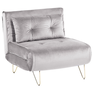Small Sofa Bed Grey Velvet 1 Seater Fold-Out Sleeper Armless With Cushion Metal Gold Legs Glamour Beliani