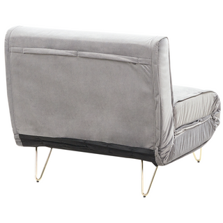Small Sofa Bed Grey Velvet 1 Seater Fold-Out Sleeper Armless With Cushion Metal Gold Legs Glamour Beliani