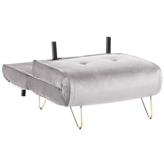 Small Sofa Bed Grey Velvet 1 Seater Fold-Out Sleeper Armless With Cushion Metal Gold Legs Glamour Beliani