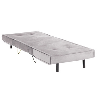 Small Sofa Bed Grey Velvet 1 Seater Fold-Out Sleeper Armless With Cushion Metal Gold Legs Glamour Beliani
