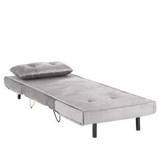 Small Sofa Bed Grey Velvet 1 Seater Fold-Out Sleeper Armless With Cushion Metal Gold Legs Glamour Beliani