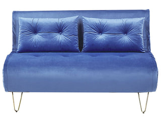 Sofa Bed Navy Blue Velvet 2 Seater Fold-Out Sleeper Armless With 2 Cushions Metal Gold Legs Glamour Beliani - Sofa In Store