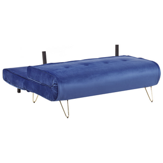 Sofa Bed Navy Blue Velvet 2 Seater Fold-Out Sleeper Armless With 2 Cushions Metal Gold Legs Glamour Beliani - Sofa In Store