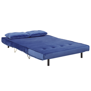 Sofa Bed Navy Blue Velvet 2 Seater Fold-Out Sleeper Armless With 2 Cushions Metal Gold Legs Glamour Beliani - Sofa In Store
