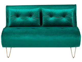 Sofa Bed Dark Green Velvet 2 Seater Fold-Out Sleeper Armless With 2 Cushions Metal Gold Legs Glamour Beliani - Sofa In Store
