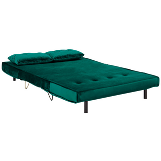 Sofa Bed Dark Green Velvet 2 Seater Fold-Out Sleeper Armless With 2 Cushions Metal Gold Legs Glamour Beliani - Sofa In Store