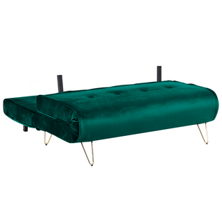 Sofa Bed Dark Green Velvet 2 Seater Fold-Out Sleeper Armless With 2 Cushions Metal Gold Legs Glamour Beliani - Sofa In Store