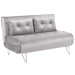 Sofa Bed Grey Velvet 2 Seater Fold-Out Sleeper Armless With 2 Cushions Metal Gold Legs Glamour Beliani - Sofa In Store