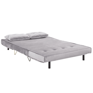Sofa Bed Grey Velvet 2 Seater Fold-Out Sleeper Armless With 2 Cushions Metal Gold Legs Glamour Beliani - Sofa In Store