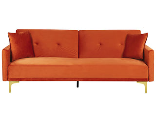 Sofa Bed Orange Velvet 3 Seater Buttoned Seat Click Clack Traditional Living Room  Beliani - Sofa In Store