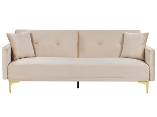 Sofa Bed Beige Velvet 3 Seater Buttoned Seat Click Clack Traditional Living Room  Beliani - Sofa In Store