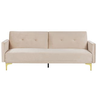Sofa Bed Beige Velvet 3 Seater Buttoned Seat Click Clack Traditional Living Room  Beliani - Sofa In Store
