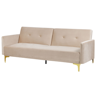 Sofa Bed Beige Velvet 3 Seater Buttoned Seat Click Clack Traditional Living Room  Beliani - Sofa In Store