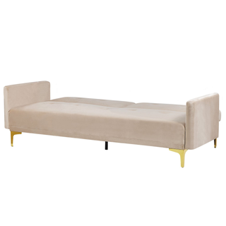 Sofa Bed Beige Velvet 3 Seater Buttoned Seat Click Clack Traditional Living Room  Beliani - Sofa In Store