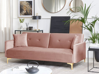 Sofa Bed Pink Velvet 3 Seater Buttoned Seat Click Clack Traditional Living Room  Beliani