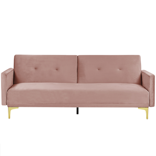 Sofa Bed Pink Velvet 3 Seater Buttoned Seat Click Clack Traditional Living Room  Beliani