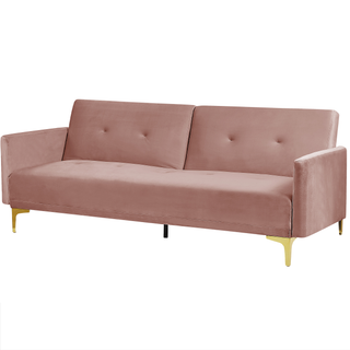 Sofa Bed Pink Velvet 3 Seater Buttoned Seat Click Clack Traditional Living Room  Beliani